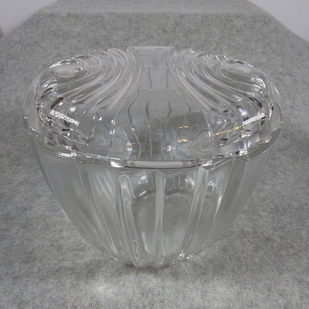 Vintage ART DECO Clear Glass Apothecary Candy Vanity Trinket Jar Canister w/ LID